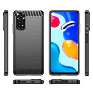 Xiaomi Redmi Note 11 / Note 11S Hoesje - MobyDefend TPU Backcover - Geborstelde Metaal &amp; Carbon-Look - Navy Blauw
