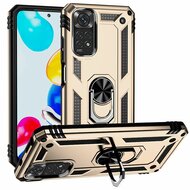 Xiaomi Redmi Note 11 / Note 11S Hoesje - MobyDefend Pantsercase Met Draaibare Ring - Goud