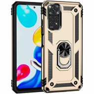 Xiaomi Redmi Note 11 / Note 11S Hoesje - MobyDefend Pantsercase Met Draaibare Ring - Goud