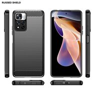 Xiaomi Redmi Note 11 Pro Hoesje, MobyDefend TPU Gelcase, Geborsteld Metaal + Carbonlook, Zwart