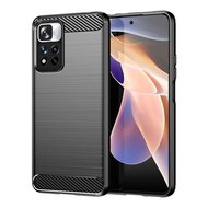 Xiaomi Redmi Note 11 Pro Hoesje, MobyDefend TPU Gelcase, Geborsteld Metaal + Carbonlook, Zwart