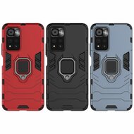 Xiaomi Redmi Note 11 Pro Hoesje, MobyDefend Dubbelgelaagde Pantsercase Met Standaard, Navy Blauw