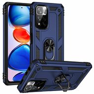 Xiaomi Redmi Note 11 Pro Hoesje - MobyDefend Pantsercase Met Draaibare Ring - Blauw