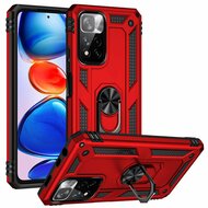 Xiaomi Redmi Note 11 Pro Hoesje - MobyDefend Pantsercase Met Draaibare Ring - Rood