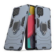 Samsung Galaxy M53 Hoesje, MobyDefend Dubbelgelaagde Pantsercase Met Standaard, Navy Blauw