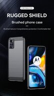 Motorola Moto E32 / E32S Hoesje - MobyDefend TPU Backcover - Geborstelde Metaal &amp; Carbon-Look - Navy Blauw