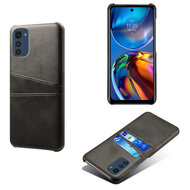 Motorola Moto E32 / E32S Hoesje - MobyDefend Lederen Backcover Met Vakjes Voor Pasjes - Zwart