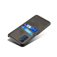 Motorola Moto E32 / E32S Hoesje - MobyDefend Lederen Backcover Met Vakjes Voor Pasjes - Zwart