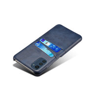 Motorola Moto E32 / E32S Hoesje, MobyDefend Lederen Backcover Met Vakjes Voor Pasjes, Blauw
