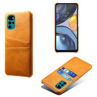 Motorola Moto G22 Hoesje - MobyDefend Lederen Backcover Met Vakjes Voor Pasjes - Cognacbruin
