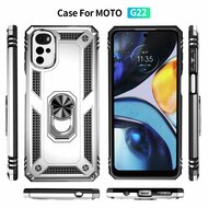 Motorola Moto G22 Hoesje - MobyDefend Pantsercase Met Draaibare Ring - Zilvergrijs
