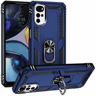 Motorola Moto G22 Hoesje - MobyDefend Pantsercase Met Draaibare Ring - Blauw