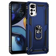 Motorola Moto G22 Hoesje - MobyDefend Pantsercase Met Draaibare Ring - Blauw