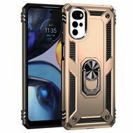 Motorola Moto G22 Hoesje - MobyDefend Pantsercase Met Draaibare Ring - Goud