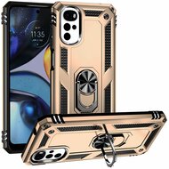 Motorola Moto G22 Hoesje, MobyDefend Pantsercase Met Draaibare Ring, Goud