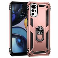 Motorola Moto G22 Hoesje - MobyDefend Pantsercase Met Draaibare Ring - Ros&eacute;
