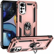Motorola Moto G22 Hoesje - MobyDefend Pantsercase Met Draaibare Ring - Ros&eacute;