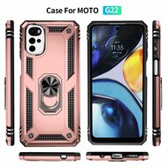 Motorola Moto G22 Hoesje - MobyDefend Pantsercase Met Draaibare Ring - Ros&eacute;