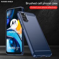 Motorola Moto G22 Hoesje, MobyDefend TPU Gelcase, Geborsteld Metaal + Carbonlook, Navy Blauw