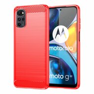 Motorola Moto G22 Hoesje, MobyDefend TPU Gelcase, Geborsteld Metaal + Carbonlook, Rood