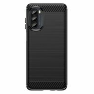 Motorola Moto G52 Hoesje, MobyDefend TPU Gelcase, Geborsteld Metaal + Carbonlook, Zwart