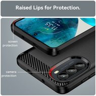 Motorola Moto G82 Hoesje, MobyDefend TPU Gelcase, Geborsteld Metaal + Carbonlook, Zwart