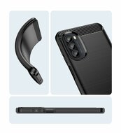 Motorola Moto G82 Hoesje, MobyDefend TPU Gelcase, Geborsteld Metaal + Carbonlook, Zwart