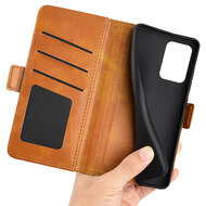 OnePlus Nord 2T Hoesje, MobyDefend Luxe Wallet Book Case (Sluiting Zijkant), Lichtbruin