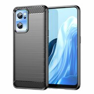 OnePlus Nord CE 2 Hoesje, MobyDefend TPU Gelcase, Geborsteld Metaal + Carbonlook, Zwart