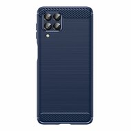 Samsung Galaxy M53 Hoesje - MobyDefend TPU Backcover - Geborstelde Metaal &amp; Carbon-Look - Navy Blauw