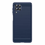 Samsung Galaxy M53 Hoesje, MobyDefend TPU Gelcase, Geborsteld Metaal + Carbonlook, Navy Blauw