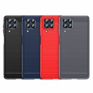 Samsung Galaxy M53 Hoesje - MobyDefend TPU Backcover - Geborstelde Metaal &amp; Carbon-Look - Rood