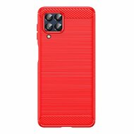 Samsung Galaxy M53 Hoesje, MobyDefend TPU Gelcase, Geborsteld Metaal + Carbonlook, Rood