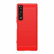 Sony Xperia 1 IV Hoesje, MobyDefend TPU Gelcase, Geborsteld Metaal + Carbonlook, Rood