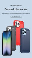 iPhone 14 Pro Hoesje, MobyDefend TPU Gelcase, Geborsteld Metaal + Carbonlook, Navy Blauw