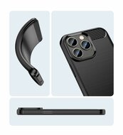 iPhone 14 Pro Hoesje, MobyDefend TPU Gelcase, Geborsteld Metaal + Carbonlook, Grijs