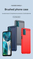 Motorola Moto G42 Hoesje, MobyDefend TPU Gelcase, Geborsteld Metaal + Carbonlook, Navy Blauw