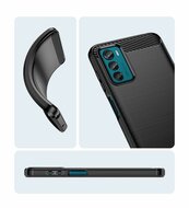 Motorola Moto G42 Hoesje - MobyDefend TPU Backcover - Geborstelde Metaal &amp; Carbon-Look - Navy Blauw