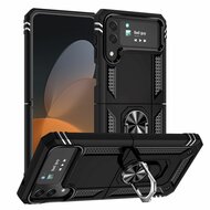 Samsung Galaxy Z Flip 4 Hoesje - MobyDefend Pantsercase Met Draaibare Ring - Zwart