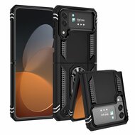 Samsung Galaxy Z Flip 4 Hoesje - MobyDefend Pantsercase Met Draaibare Ring - Zwart