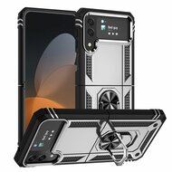 Samsung Galaxy Z Flip 4 Hoesje - MobyDefend Pantsercase Met Draaibare Ring - Zilvergrijs