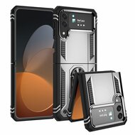 Samsung Galaxy Z Flip 4 Hoesje - MobyDefend Pantsercase Met Draaibare Ring - Zilvergrijs