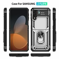Samsung Galaxy Z Flip 4 Hoesje - MobyDefend Pantsercase Met Draaibare Ring - Zilvergrijs