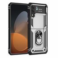 Samsung Galaxy Z Flip 4 Hoesje - MobyDefend Pantsercase Met Draaibare Ring - Zilvergrijs