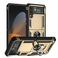 Samsung Galaxy Z Flip 4 Hoesje - MobyDefend Pantsercase Met Draaibare Ring - Goud