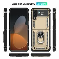 Samsung Galaxy Z Flip 4 Hoesje - MobyDefend Pantsercase Met Draaibare Ring - Goud