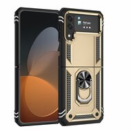 Samsung Galaxy Z Flip 4 Hoesje - MobyDefend Pantsercase Met Draaibare Ring - Goud