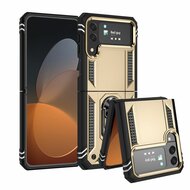 Samsung Galaxy Z Flip 4 Hoesje - MobyDefend Pantsercase Met Draaibare Ring - Goud