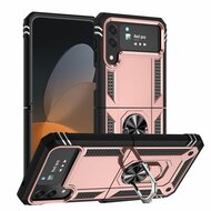 Samsung Galaxy Z Flip 4 Hoesje, MobyDefend Pantsercase Met Draaibare Ring, Ros&eacute;