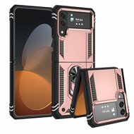 Samsung Galaxy Z Flip 4 Hoesje, MobyDefend Pantsercase Met Draaibare Ring, Ros&eacute;